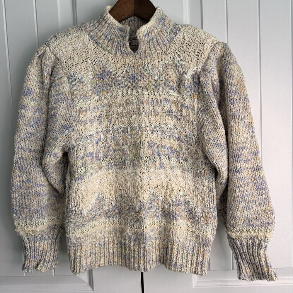 Lauren Hansen Knitted by Hand Sweater S Pastel Chunky Balloon Sleeve Cottagecore